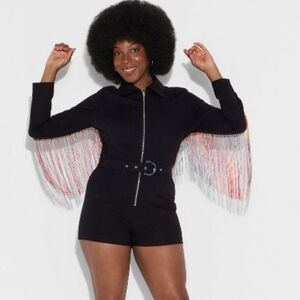 Black Fringe Romper with Belt